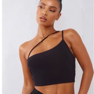 Black Slinky Asymmetric Crop Top